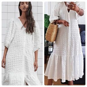 Zara White Textured Maxi Dress